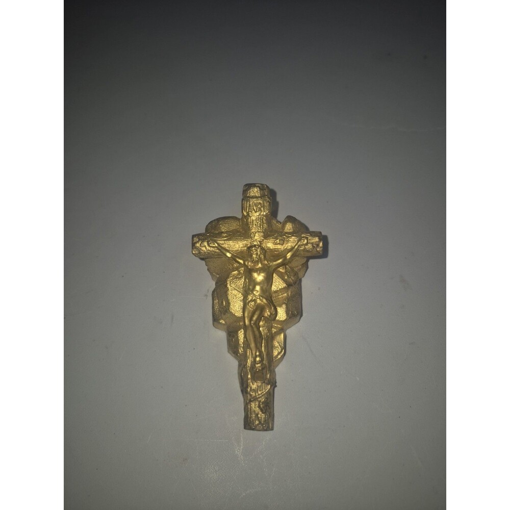 Vintage Brass Crucifix Jesus Cross INRI Metal Wall Hanging Religious Catholic